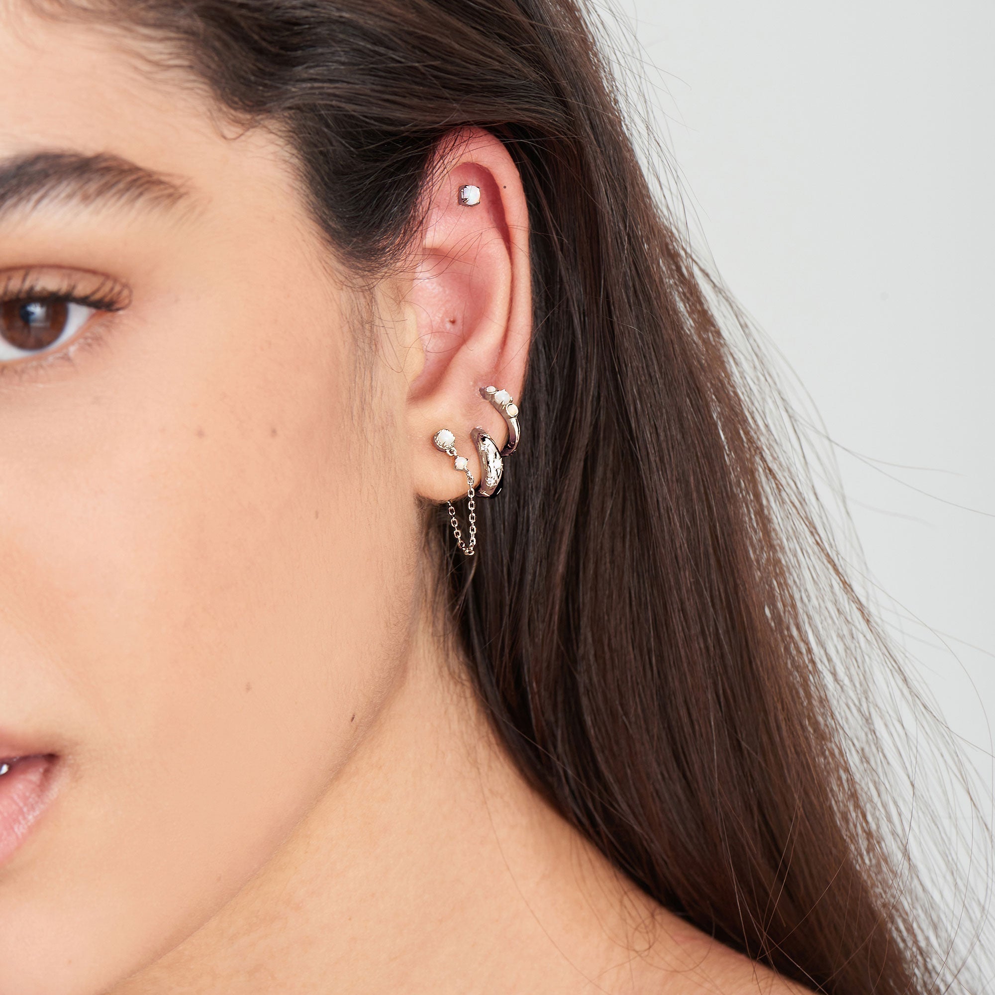 Ania Haie Silver Starry Kyoto Opal Huggie Hoop Earrings