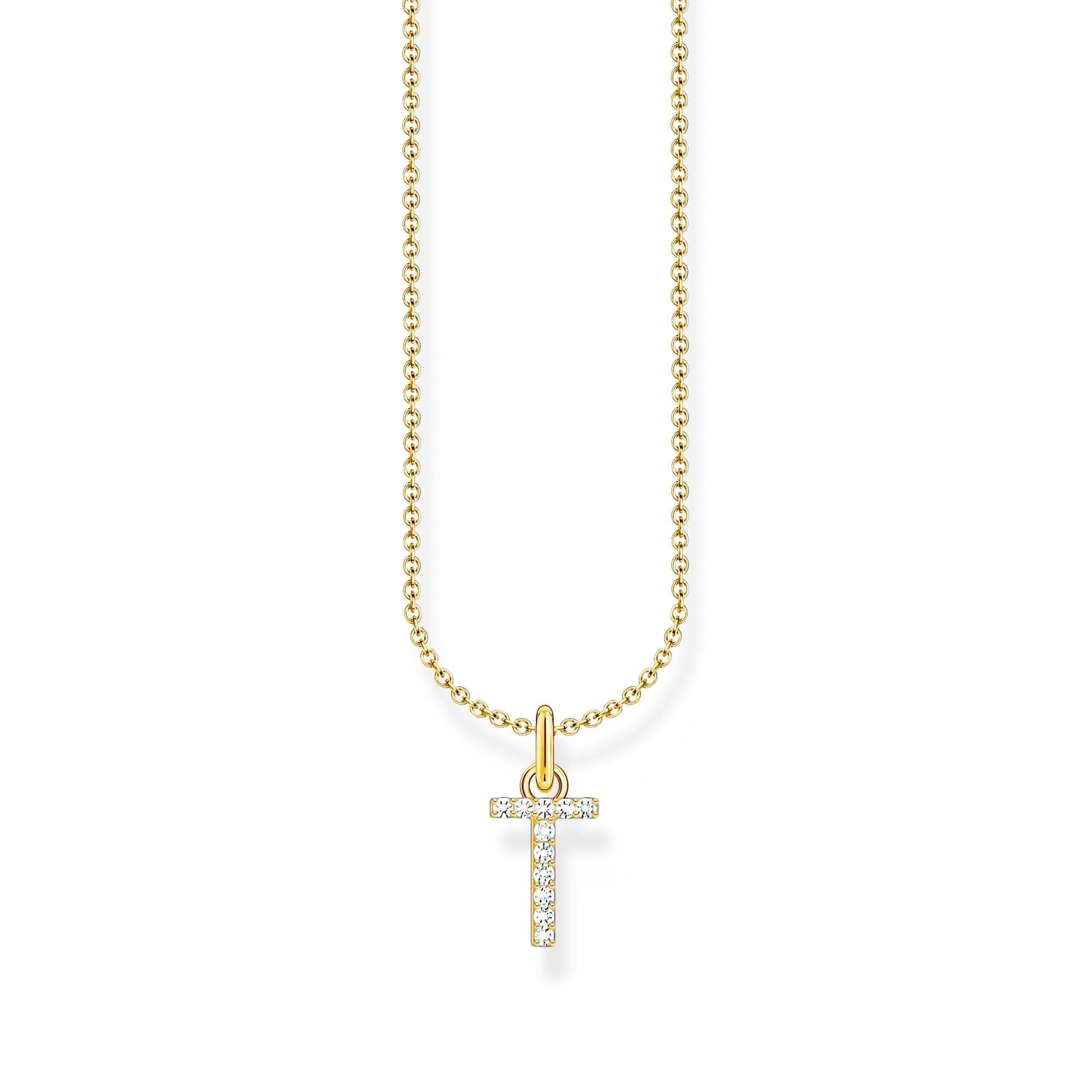 THOMAS SABO Necklace with letter pendant T and white zirconia - gold