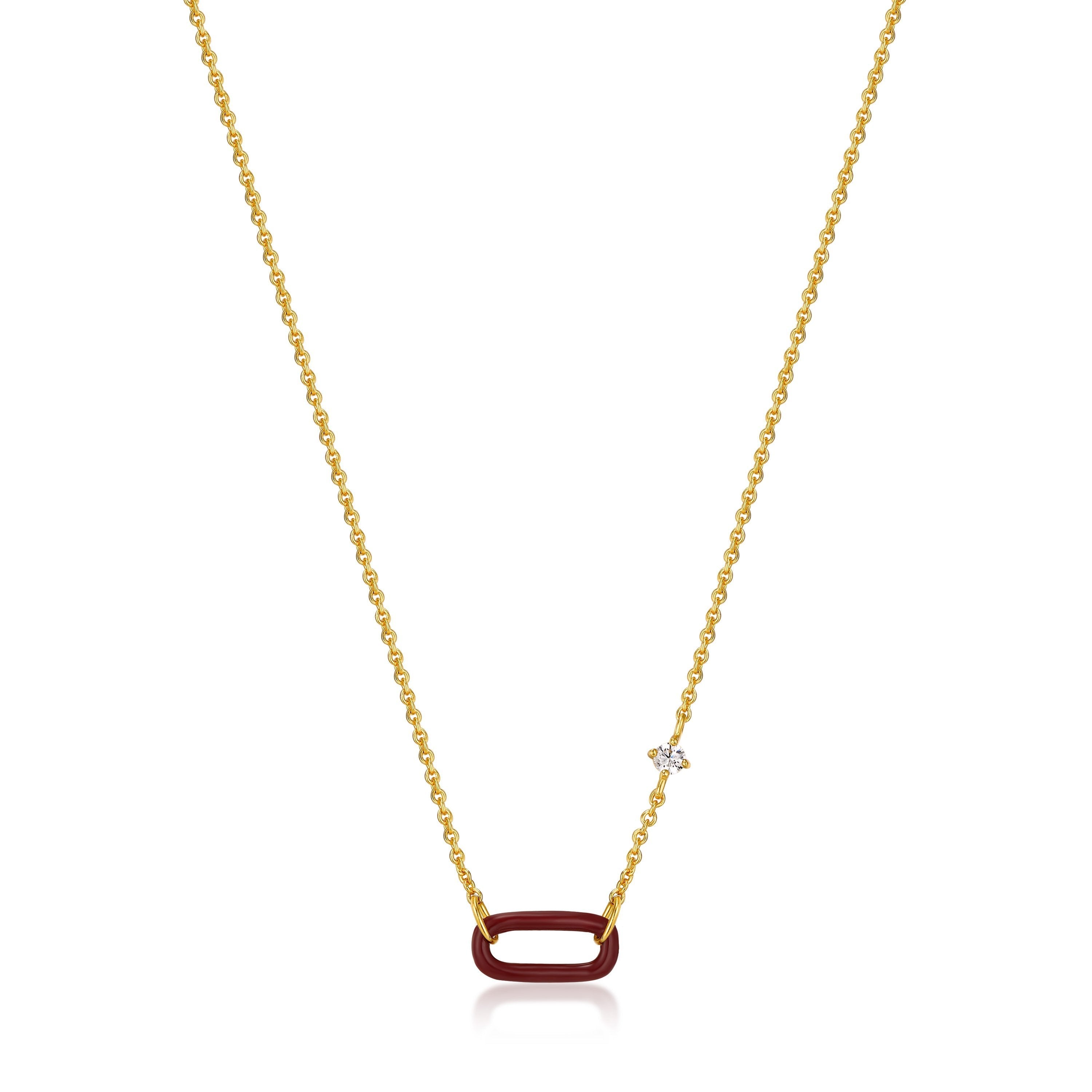 Ania Haie Claret Red Enamel Gold Link Necklace