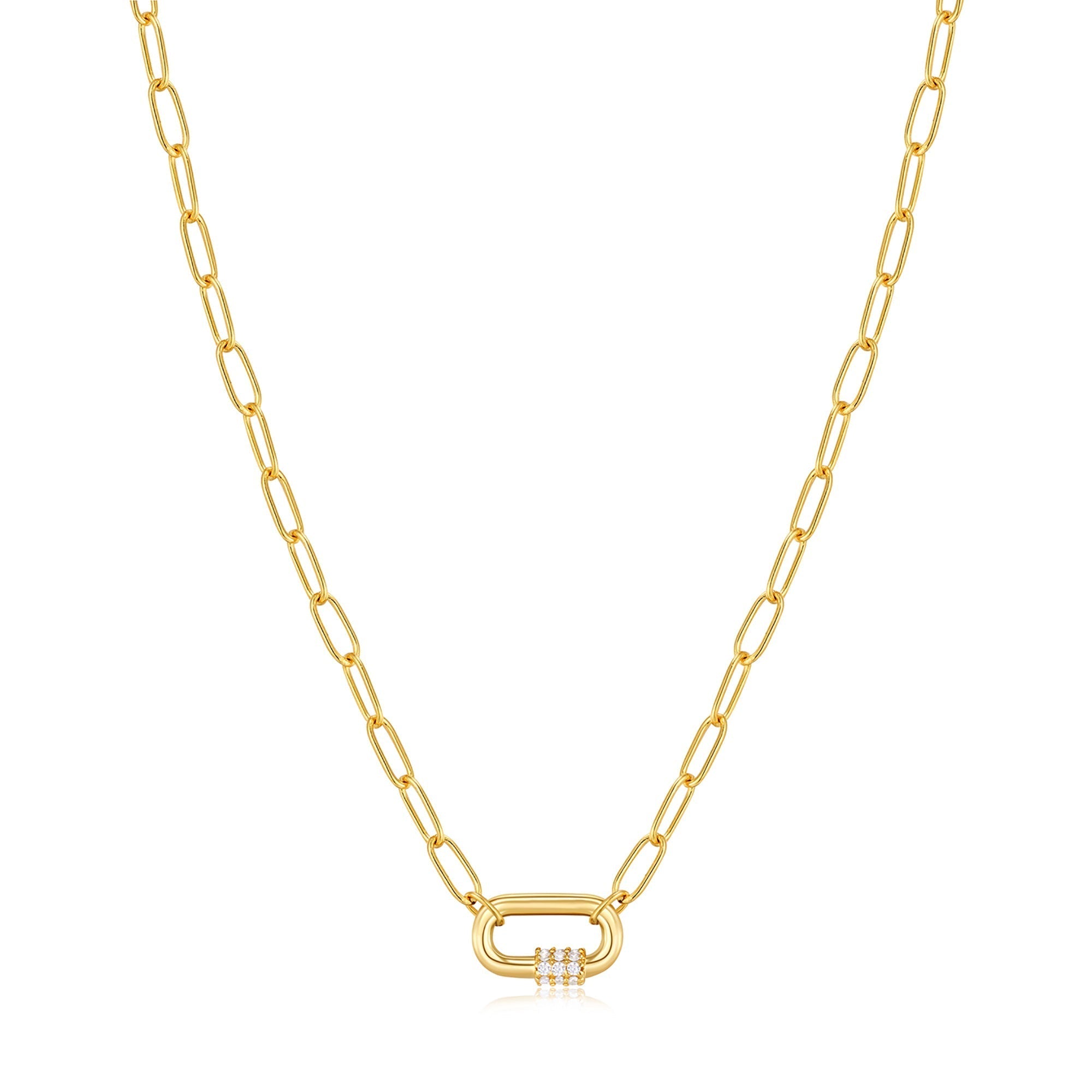 Neon Pink Enamel Carabiner Gold Necklace