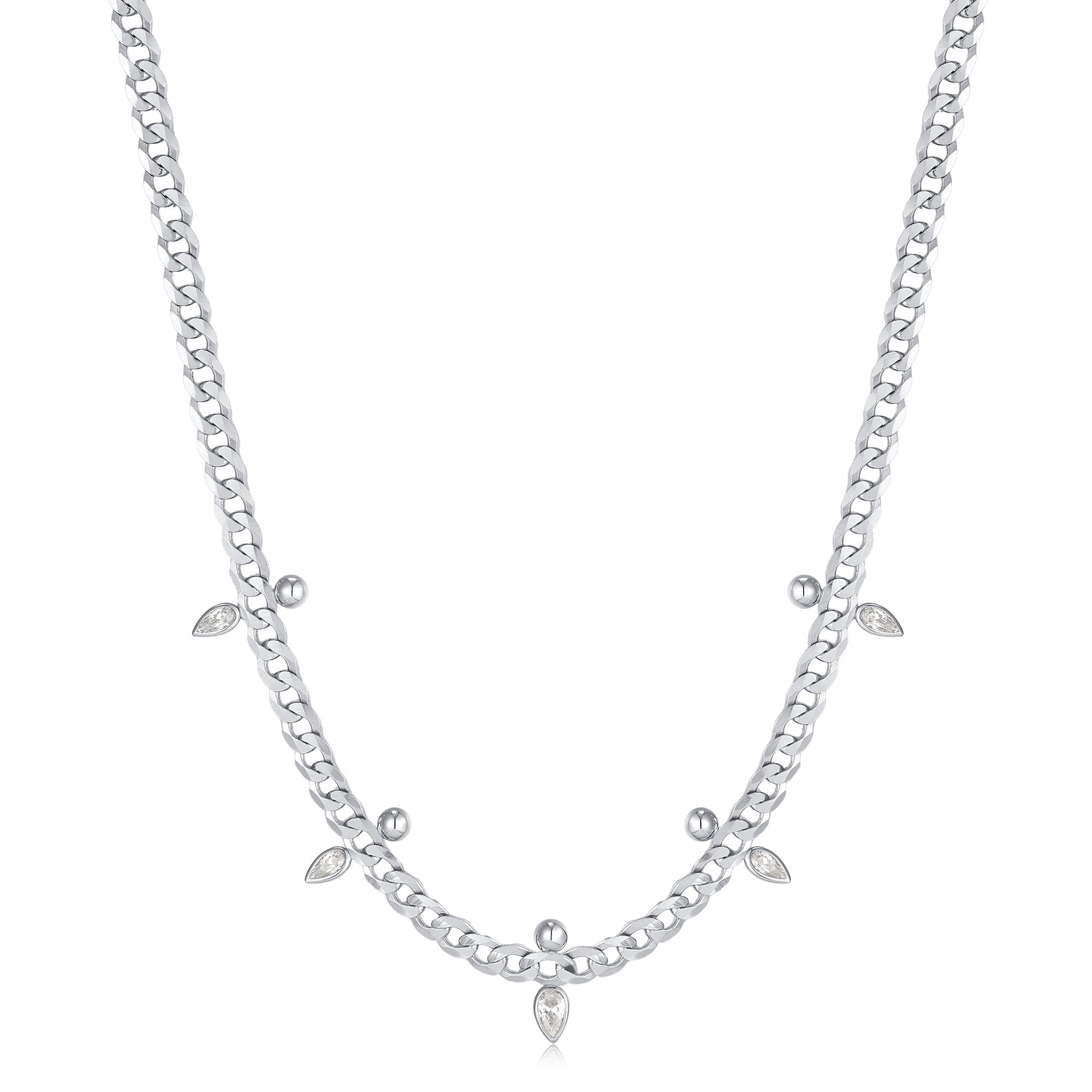 Ania Haie Silver Curb Chain Sparkle Point Necklace