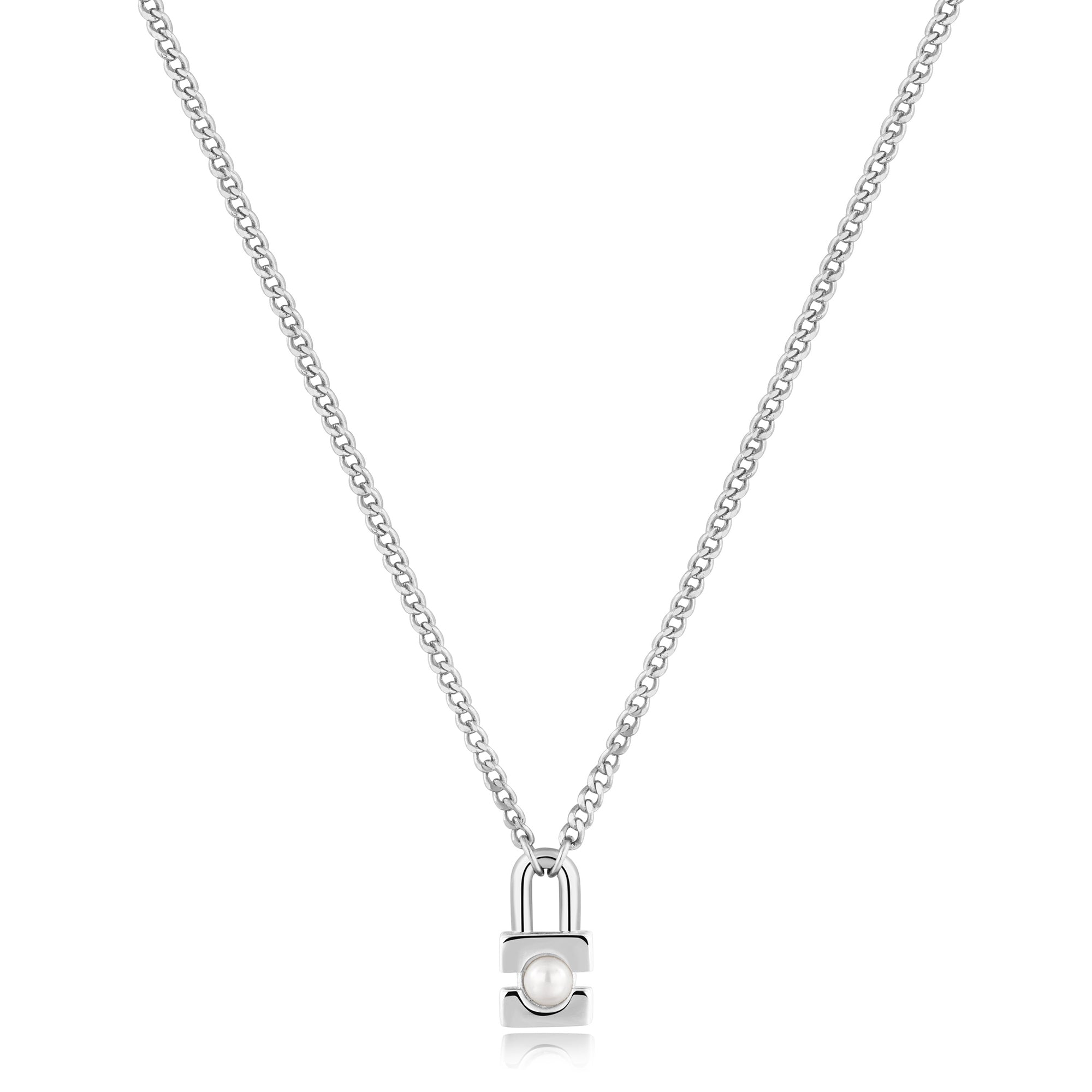 Ania Haie Silver Pearl Padlock Necklace