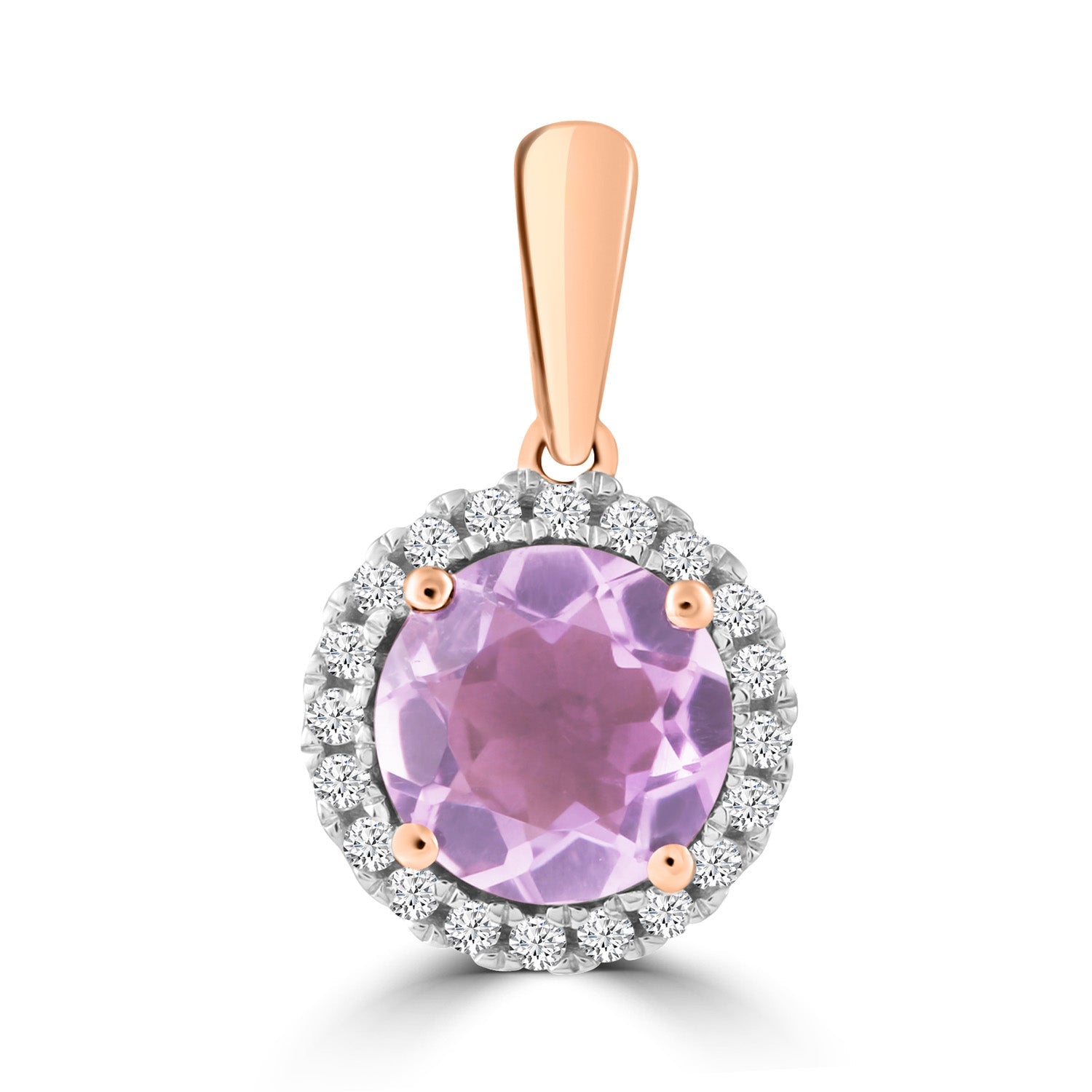 Diamond Pink Amethyst Pendant with 0.12ct Diamonds in 9K Rose Gold - P-20448PI-012-R