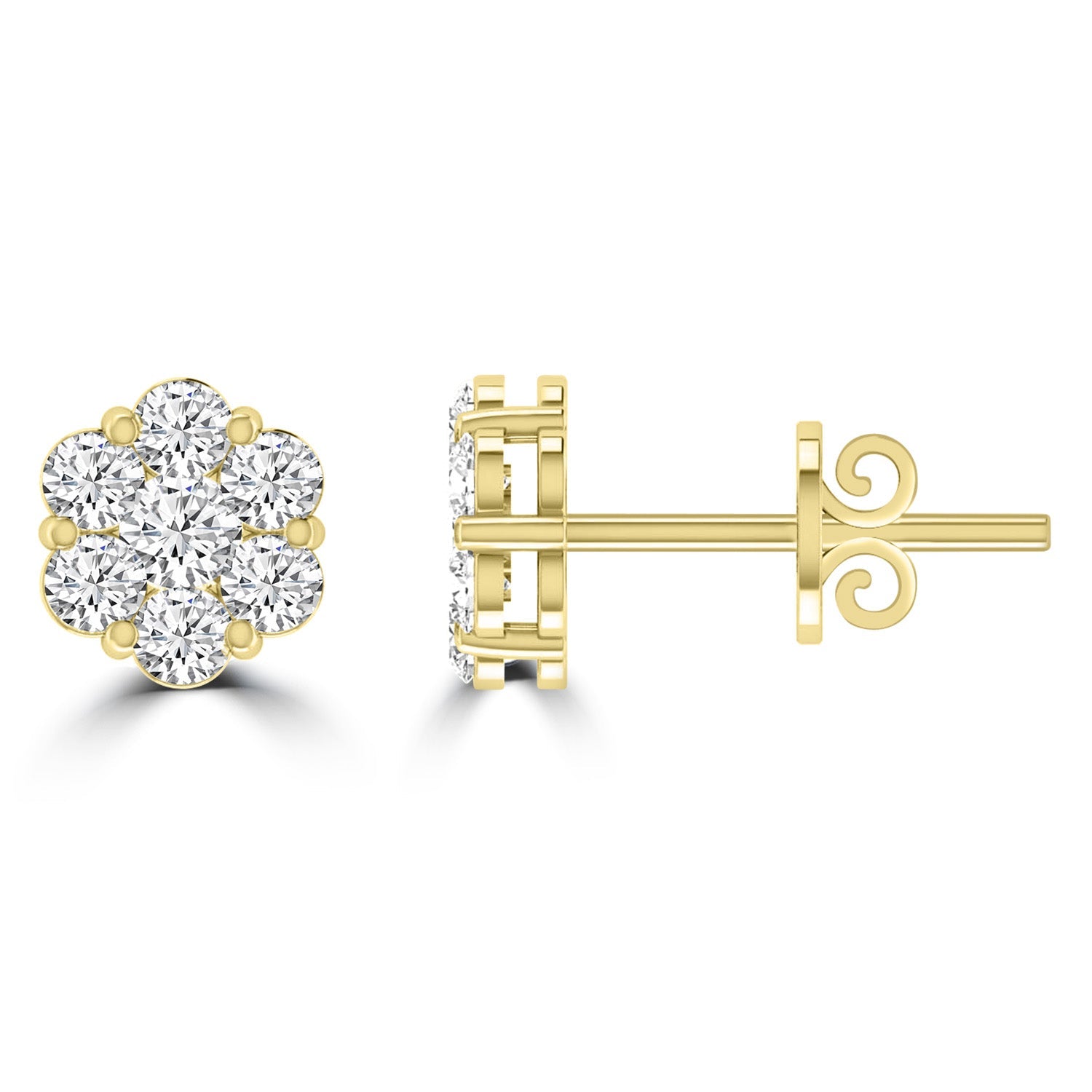 Cluster Stud Diamond Earrings with 0.33ct Diamonds in 9K Yellow Gold