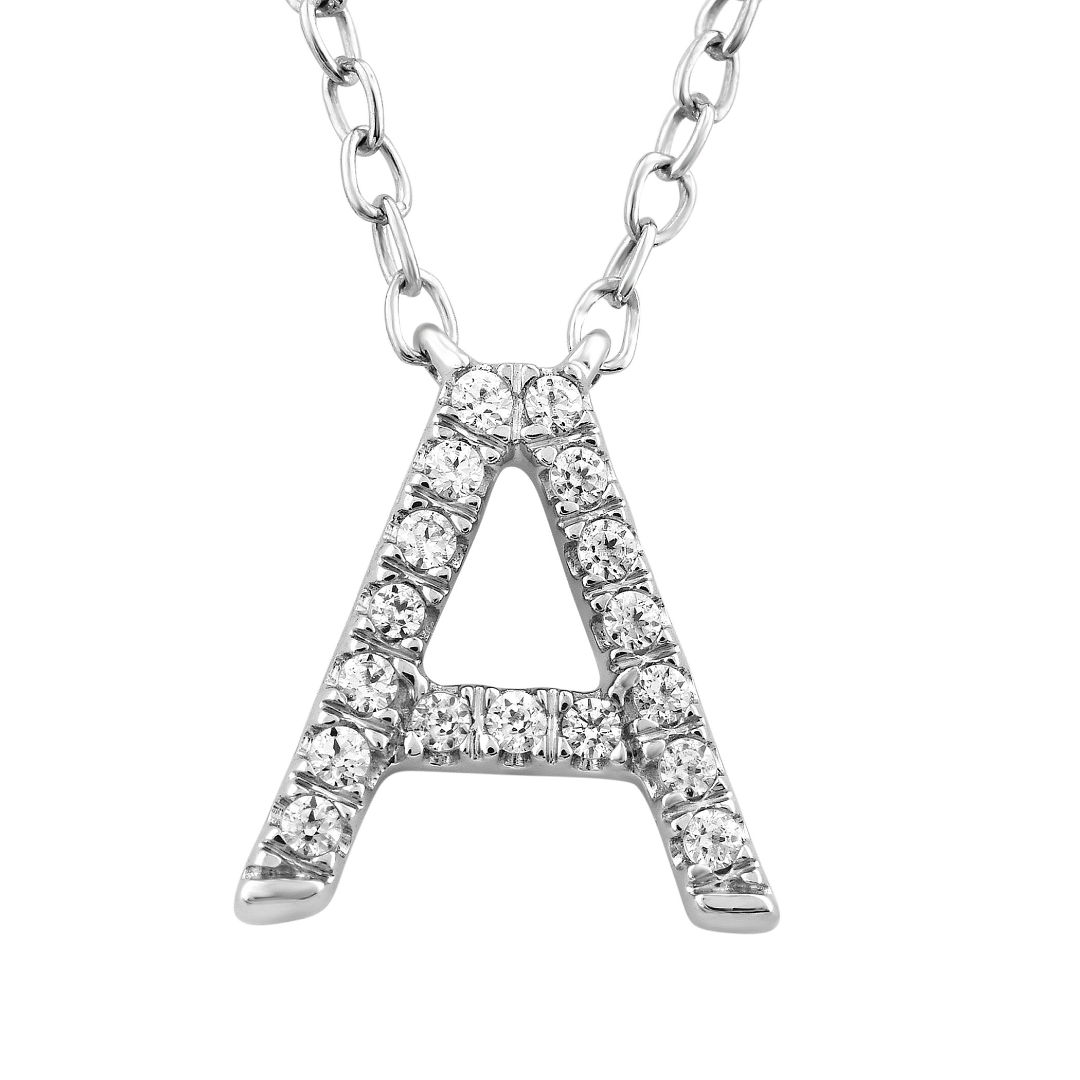 Initial 'A' Necklace with 0.06ct Diamonds in 9K White Gold