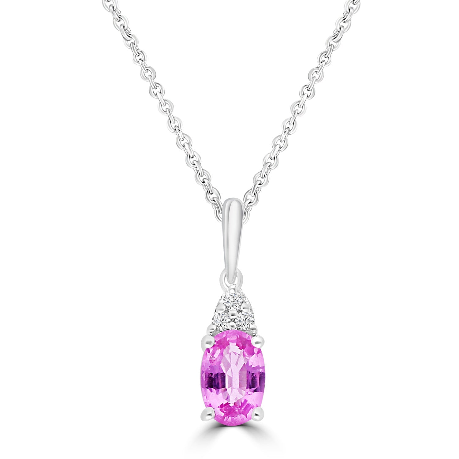 0.02ct HI I1 Diamond & Pink Sapphire Necklace 45cm in 9K White Gold