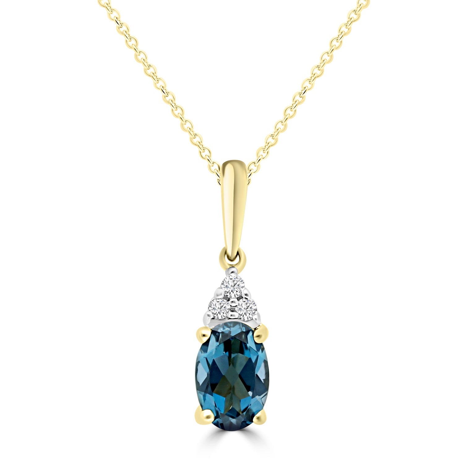 0.02ct HI I1 Diamond & Blue Topaz Necklace 45cm in 9K Yellow Gold